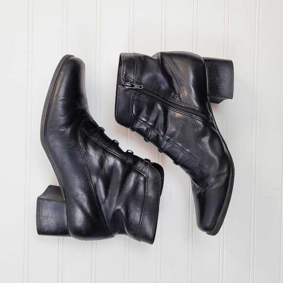 London Fog Ankle Boot Womens Size 8.5 Black Leather Side Zip Witchy Victorian - Picture 11 of 12